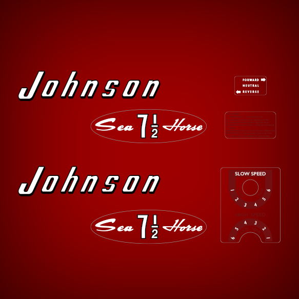 1957 Johnson 7.5 hp decal set AD-11 ADL-11 - RED BACKGROUND
