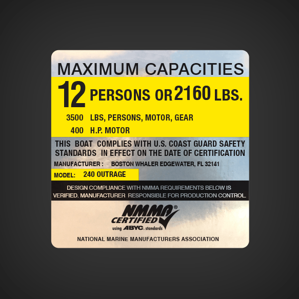 Boston Whaler - 240 Outrage Boat Capacity Decal