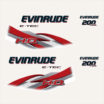2009-2013 Evinrude 200 H.O. E-tec decal set White engine  0215633, 0215634, 0215868, 0215869, 0215667, 0215722, 0215722