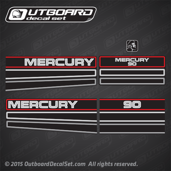 1994-1995 Mercury 90 Design I 2 stroke decal set 823417A96, 828353A12, 822360A14, 822360A15, 822361A15, 822360A16, 822361A16
