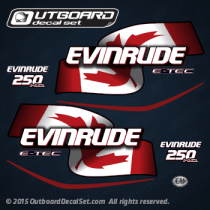 2004 2005 2006 2007 2008 Evinrude 250 hp E-TEC blue models Canada flag decal set 