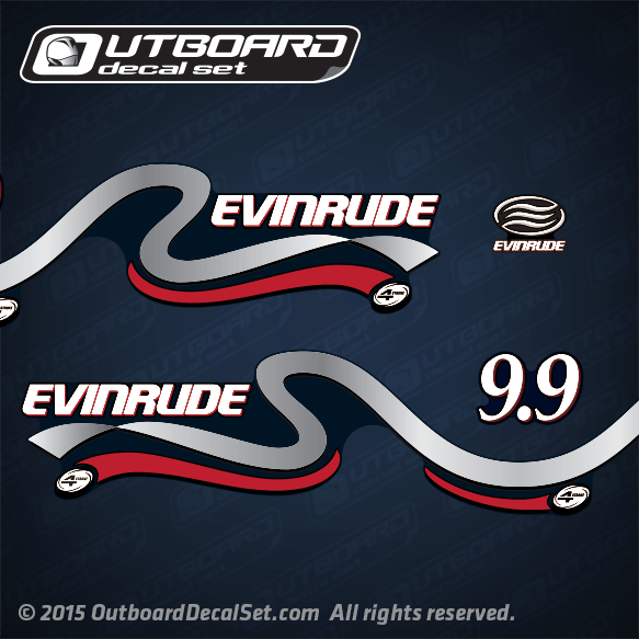 0285260 DECAL SET, 1999, 2000 Evinrude 10 hp / 9.9 hp 4 Stroke decal set blue motors Outboards