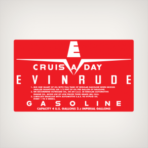 1958 Evinrude Cruis A Day 4 U.S. GALLONS SMALL Gasoline Fuel Tank decal