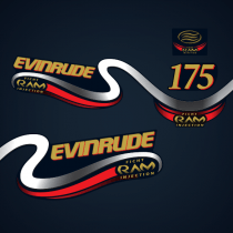 2000 Evinrude 175 hp Ficht ram Decal Set 0214751, 0213587, 0213595, 0214750 close-up