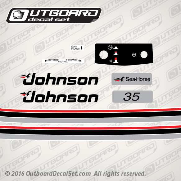 1984 Johnson 35 hp decal set 0393969, 0329215, 0329203, 0393980, 0393981, 0394368