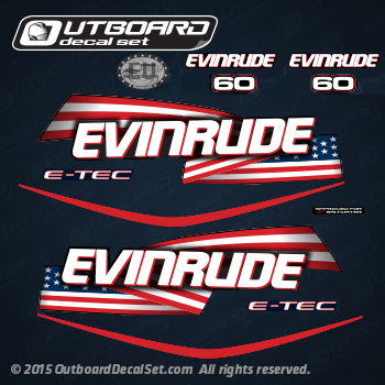 2004 2005 2006 2007 2008 Evinrude 60 hp E-TEC Blue models stars and stripes decal set ,0215536, 0215537, 0215538, 0215880, 0215881, 0215534, 0215896, 0215558