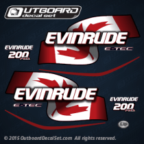 2004 2005 2006 2007 2008 Evinrude 200 hp E-TEC blue models Canada flag decal set  0215630,0215631,0215653,0215654,0215655,0215558