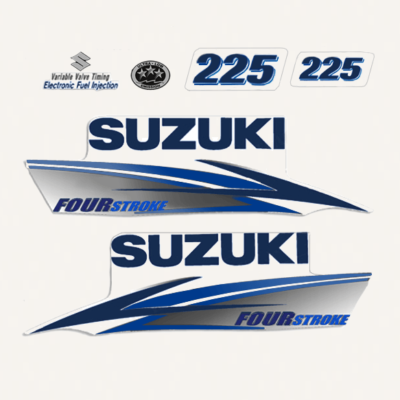 2014-2016 Suzuki 225 Hp Fourstroke EFI Decal Set White models 61443-93J40, 61453-93J40, 61422-93JA0, 61435-93J80, 61446-87L20, 68111-96J00, 68111-93J00