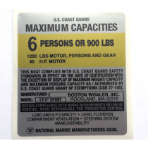 4X4-E BOSTON WHALER - 13'4"SPORT Boat Capacity Decal (SILVER)