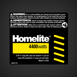 Homelite 4400 watts 8 HP Label 06676 PSI Decal