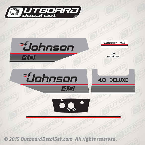 1987-1988 Johnson 4 hp decal set 0283328, 0283329, 0398969, 0398970, 0397426, 0397427, 0282990, 0282991