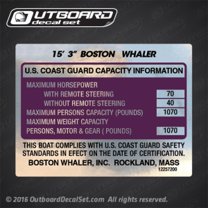 Boston Whaler 15' 3" Purple Boat Capacity decal 4X3