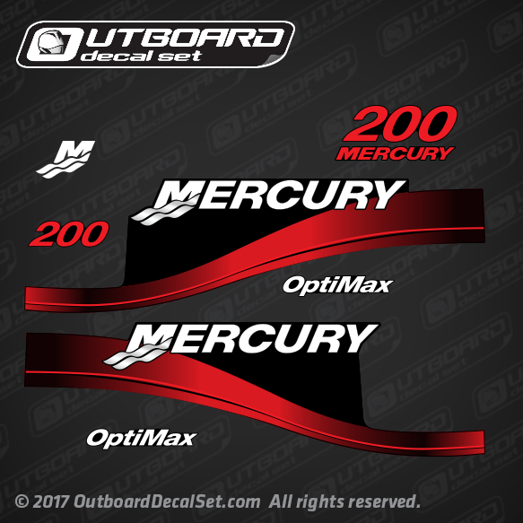 2003 MERCURY 200 hp Optimax DECAL SET RED (Outboards)