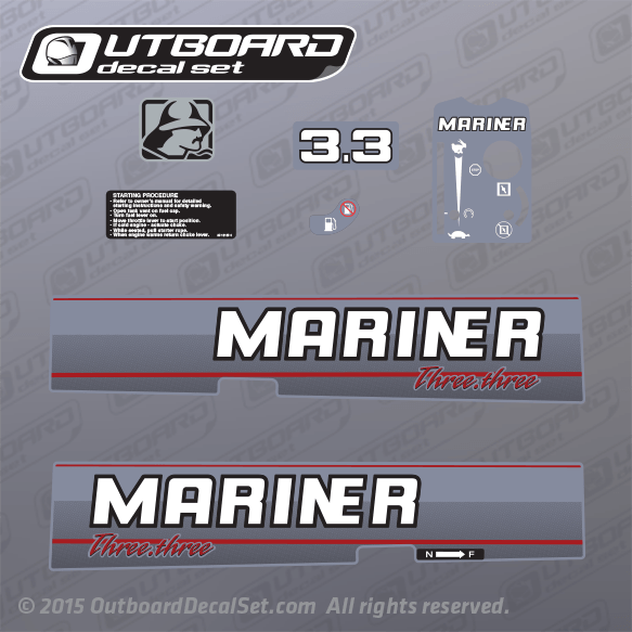 1990 1991 1992 1993 Mariner 3.3 hp 2 stroke decal set
