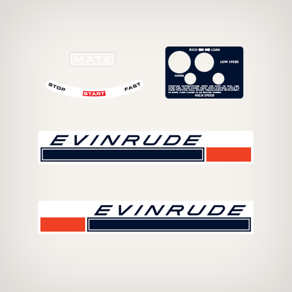 1968 Evinrude 1.5 hp Mate decal set 0278993, 0278924