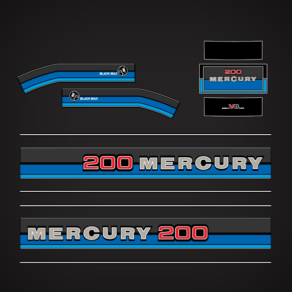 1981-1982 Mercury 200 hp V6 POWER TRIM Black Max decal set 89620A80