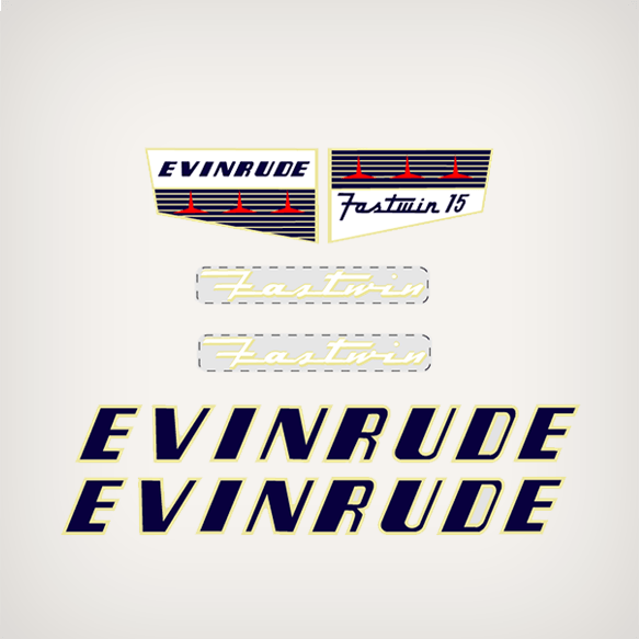 1956 Evinrude 15 hp Fastwin decal set 15016, 15017, 277467, 277468