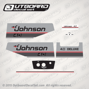 1987-1988 Johnson 4 hp decal set 0283328, 0283329, 0398969, 0398970, 0397426, 0397427, 0282990, 0282991