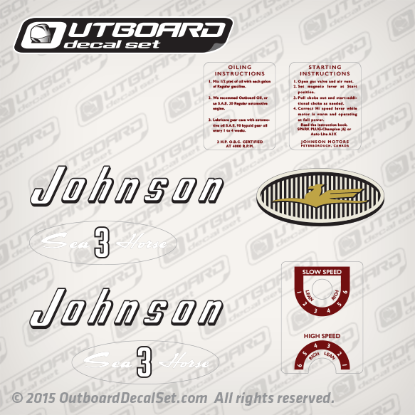 1957 Johnson 3 hp decal set 0377237 JW-13 JWL-13