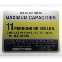 4X3-D US MARINE CORPORATION - 2503FM - Boat Capacity Decal (SILVER)