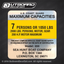 Sea Hunt Boat Company 200 Capacity decal