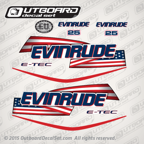 2011-2012 Evinrude 25 hp US Flag Factory decal set White Covers 0215558, 0215775, 0215986, 0215876, 0215877