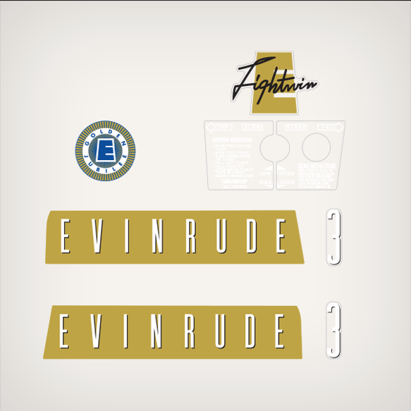NEW-1959 Evinrude 3 hp Lightwin decal set 3030, 3031, 3032