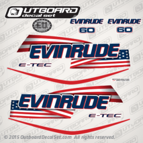 2006-2009 Evinrude 60 hp E-TEC white models stars and stripes decal set