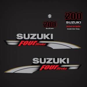 2004-2011 Suzuki 200 Hp Fourstroke EFI Decal Set 61443-93J03, 61453-93J03, 61422-93J23, 61435-93J03, 61446-93J03