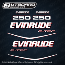 (2) 2009-2013 Evinrude 250 hp e-tec decal set - Blue engines 0215633, 0215634, 0215667, 0215285, 0215894, 0215895, 0215774, 0215558, 0352505