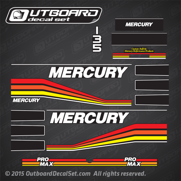 1994 1995 1996 1997 Mercury Racing 135 hp ProMax decal set 847984A94, 817704A22, 817704A23, 817706A3, 817706A4