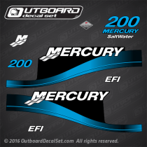 2000-2005 Mercury 200 hp EFI SaltWater decal set 808562A00, 827328T7, 827328T8