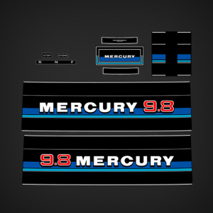 Mercury 9.8 HP decal set replica for 1980, 1981, and 1982 Outboard motors.