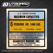 Shamrock Marine Inc 6 Persons Boat Capacity decal 