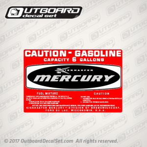 1971 - 1972  Mercury 6 US GALLONS Gasoline Fuel Tank decal