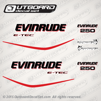 2004 2005 2006 2007 2008 2009 Evinrude 250 hp E-TEC ETEC SW Saltwater Edition Decal Set White MODELS Engines 0215630 0215631 0215633 0215634 0215667 0215281  0215283  0215285  0351222  0351237