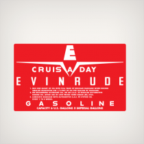 1958 Evinrude Cruis A Day 6 U.S. GALLONS Gasoline Fuel Tank decal RED