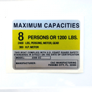 4X3 C&C MANUFACTURING PANAMA CITY FL 32404 2300 CC Boat Capacity Decal (SILVER)