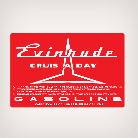 1957 Evinrude Cruis A Day Gasoline Fuel Tank decal set RED