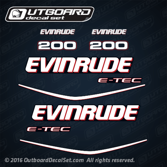 (2) 2009 - 2013 Evinrude 200 hp E-tec decal set blue engines 0215731, 0215732, 0215884, 0215885, 0215751,0215666, 0215536, 0215774, 0352505