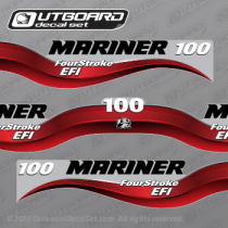 2003-2004-2005-2006-2007-2008-2009-2010-2011-2012 Mariner 100 hp FourStroke EFI decal set Red (Outboards)