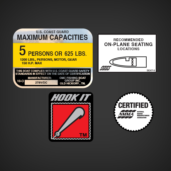 278 V/DC OMC Fishing Boat Capacity and Warning Decal kit