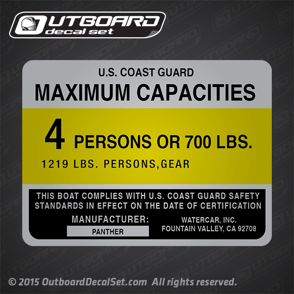 4X3 WATERCAR INC FOUNTAI VALLEY CA 92708 PANTHER Boat Capacity Decal (SILVER)