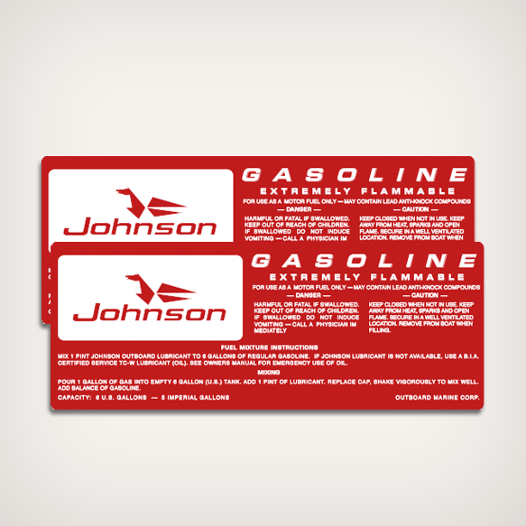 Johnson OMC 6 U.S. Gallon Gasoline Tank Decal 