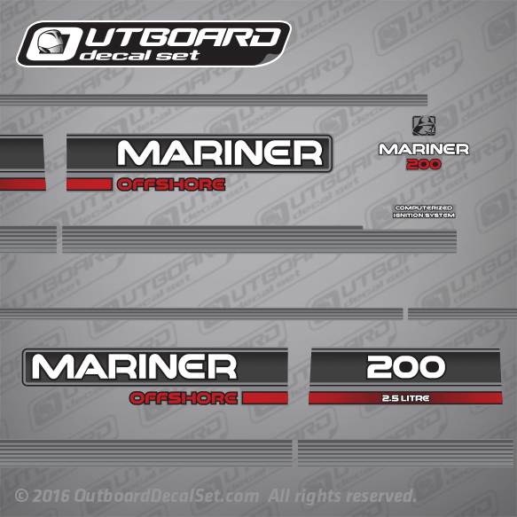 1996 Mariner 200 hp OFFSHORE 2.5 LITRE decal set 808563A96