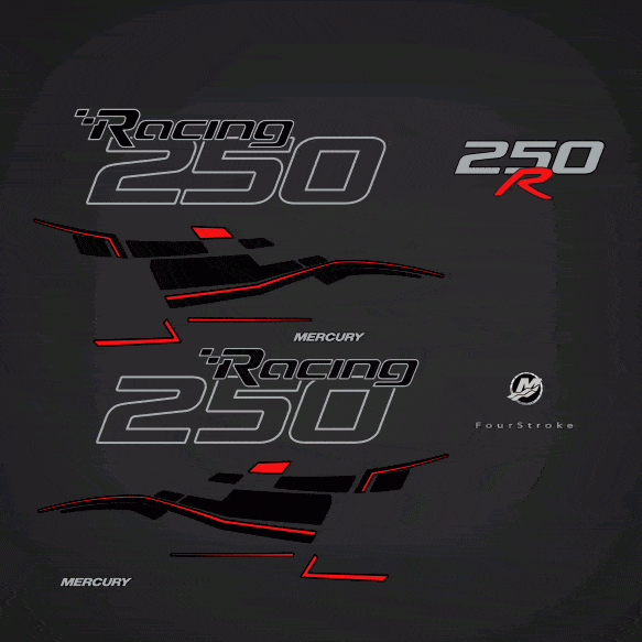 2006-2018 Mercury Racing 250R Verado 4S Decal Set Black Models - RED - Flat Vinyl Decals