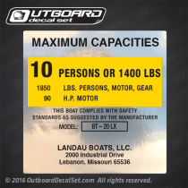 Landau BT-20 LX Boat Capacity decal 4X4