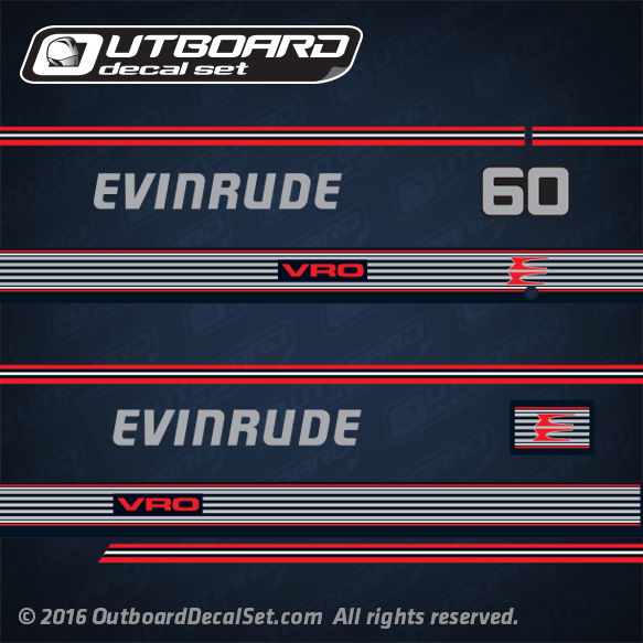 1989 1990 1991 Evinrude 60 hp VRO decal set 0283652, 0283817, 0283547, 0283764