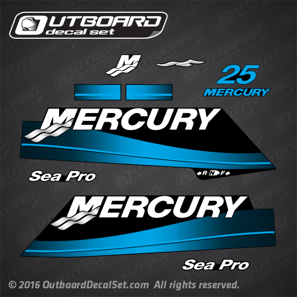 2001-2006 Mercury 25 hp SeaPro decal set 859257A02, 853778A09 , 853778A10 