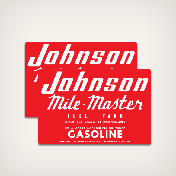 1953 1954 1955 Johnson Mile Master 4 U.S Gallons Remote Fuel Gas Tank decal set